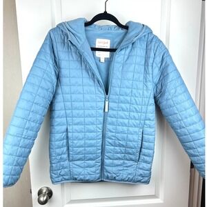 Cat & Jack Kids Light Blue Quilted Puffer Jacket Fleece Lined Hooded XL 14